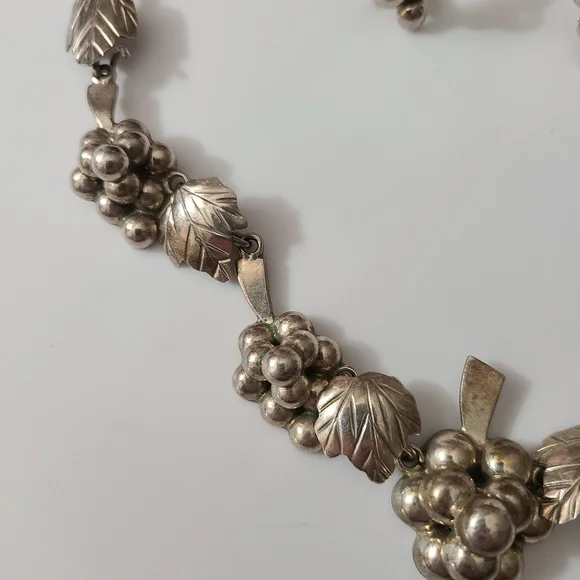 925 Vintage Grapes Taxco Mexico Necklace Earrings Sterling Silver Choker Estate - Picture 6 of 16